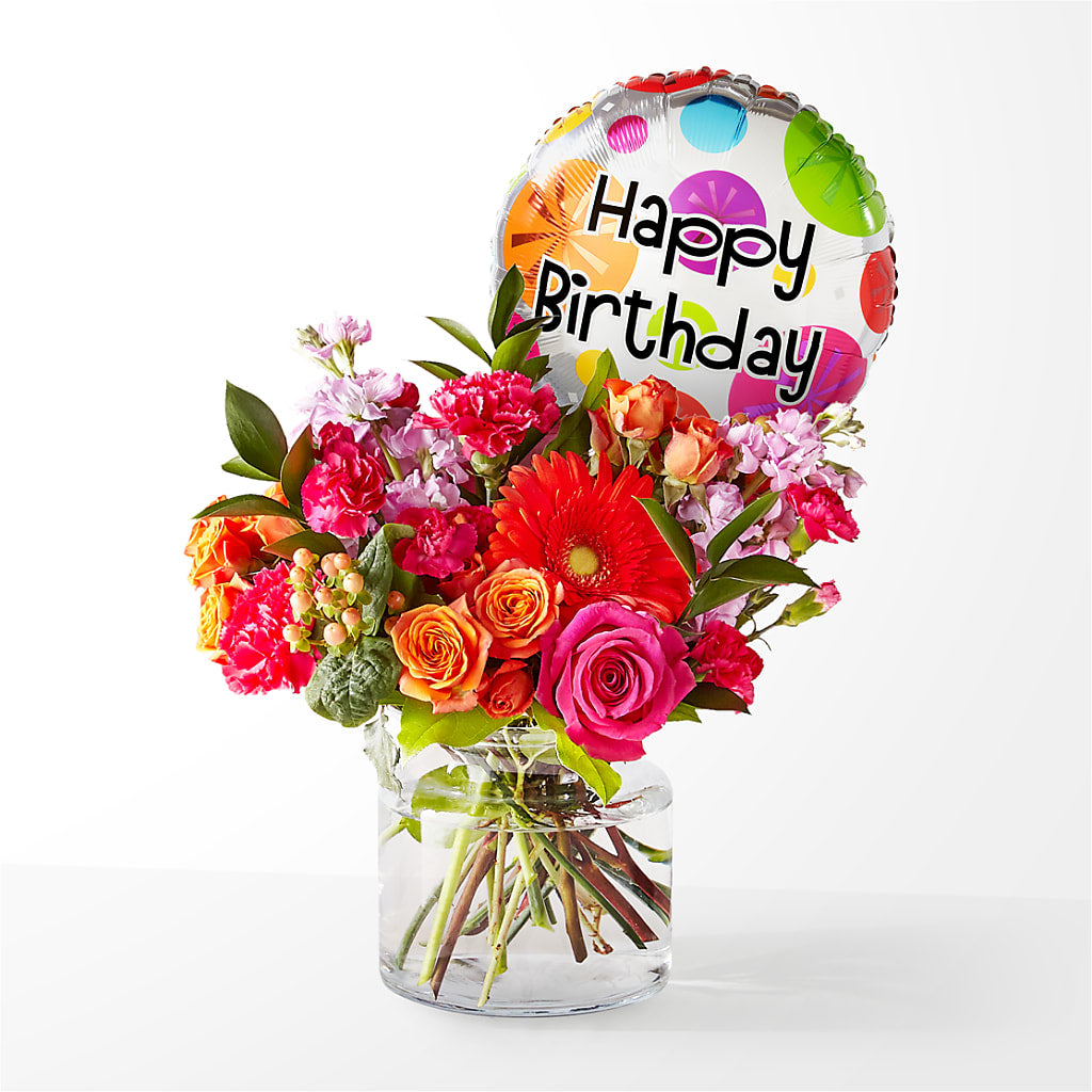 Fiesta Bouquet with Birthday Balloon – Floral Creations, Mcadoo PA