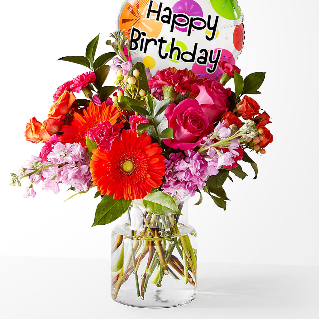 Fiesta Bouquet with Birthday Balloon – Floral Creations, Mcadoo PA