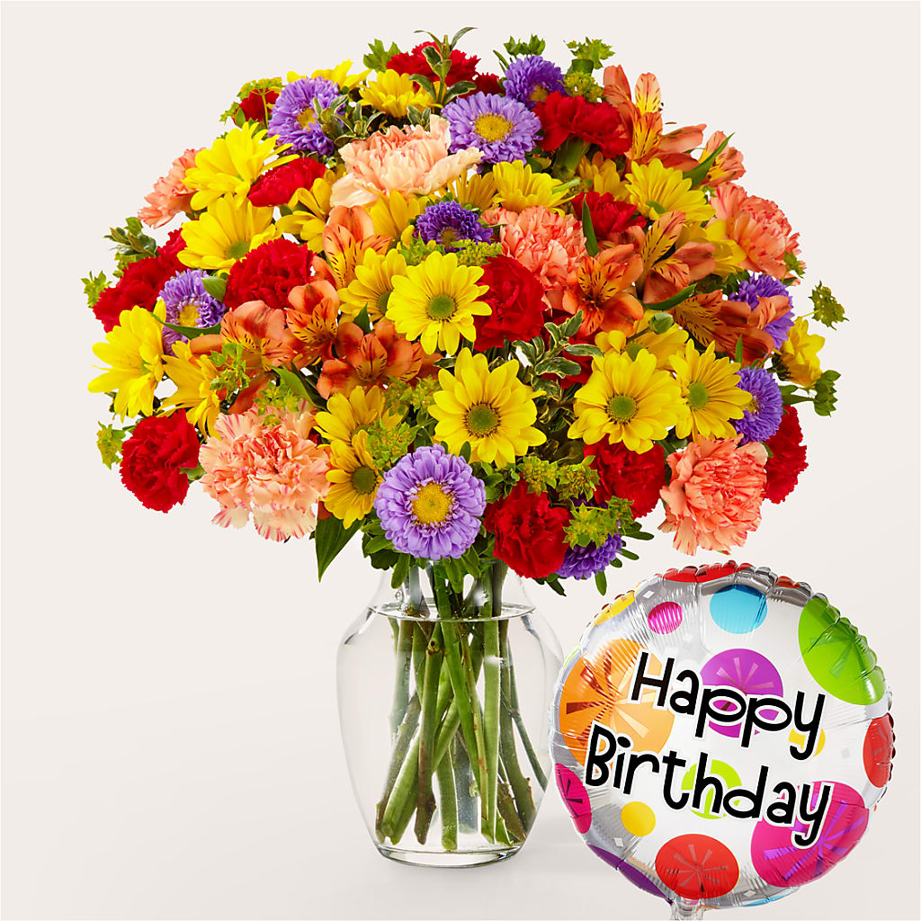 Kaleidoscope Bouquet with Birthday Balloon – Floral Creations, Mcadoo PA