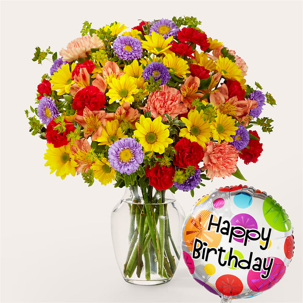 Kaleidoscope Bouquet with Birthday Balloon – Floral Creations, Mcadoo PA