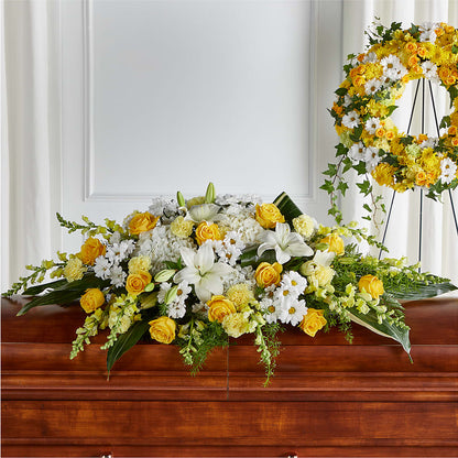 Golden Harmony Casket Spray –  Floral Creations, Mcadoo PA